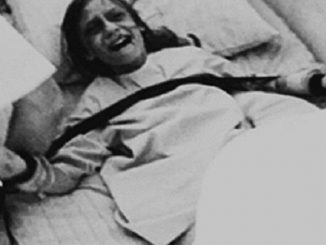 A black and white photo of the exorcism of Clara Germana. She was a victim of demonic possession